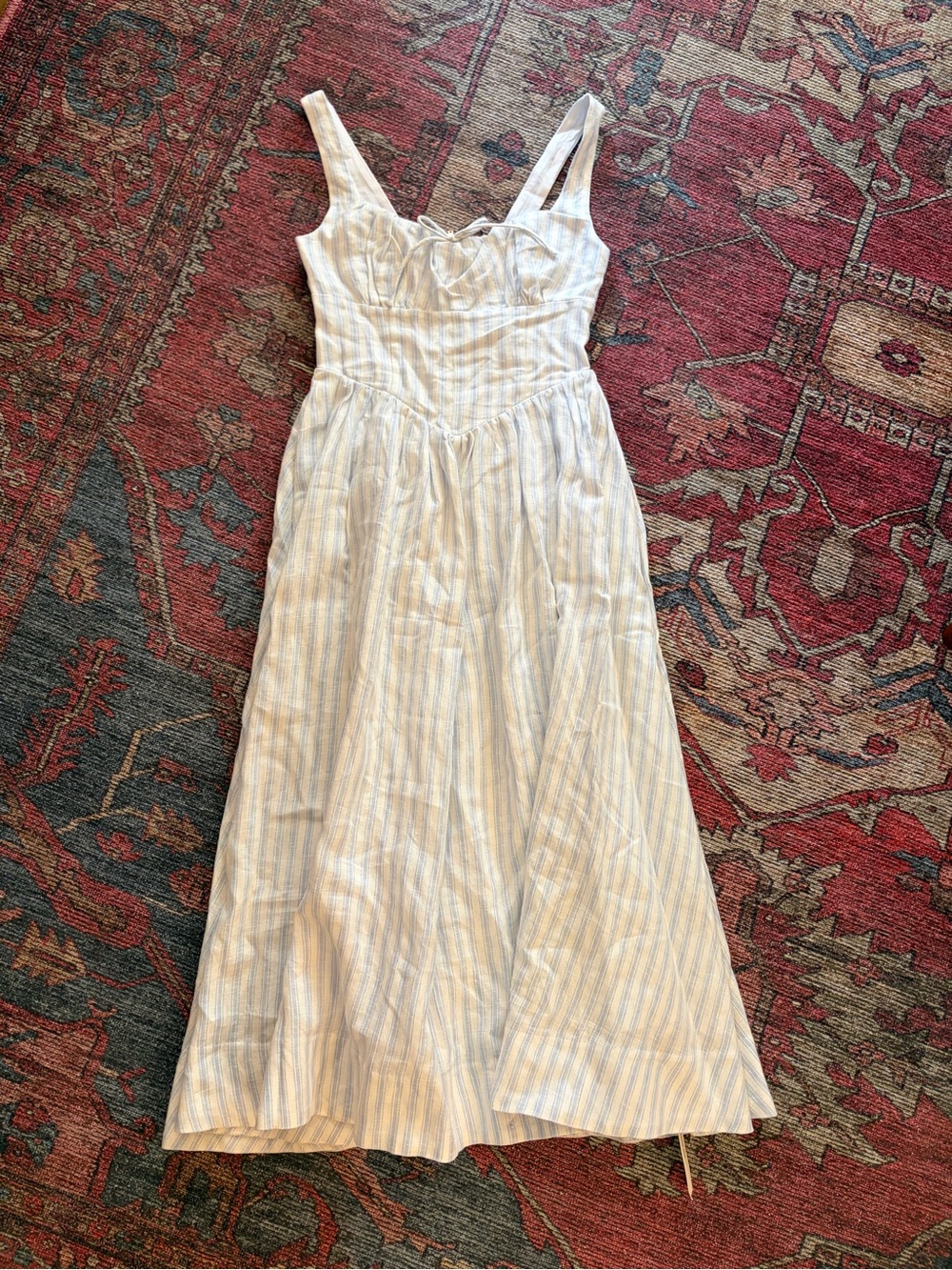 Reformation Cream and Light Blue Striped Maxi Sundress